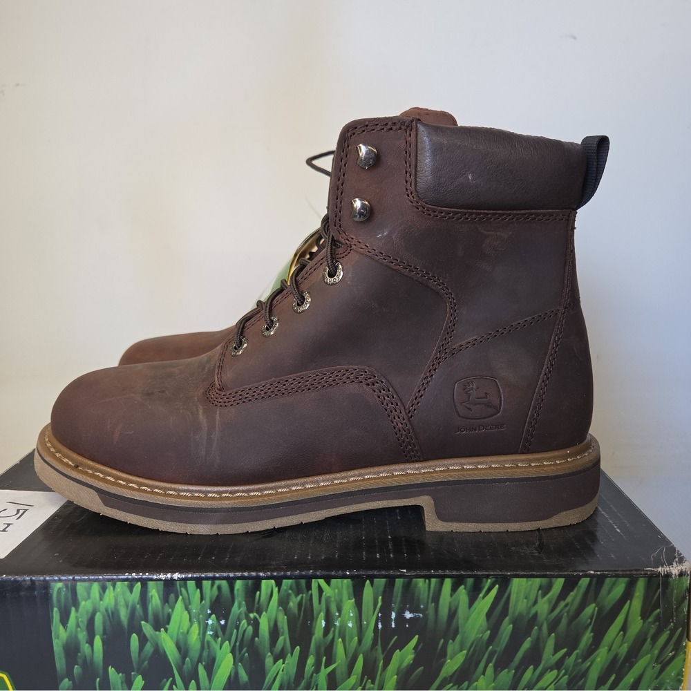 John Deere JD6104 Mens Nutty Mule 6 NST Lace Up Boots 12 M Brown Leather NWT